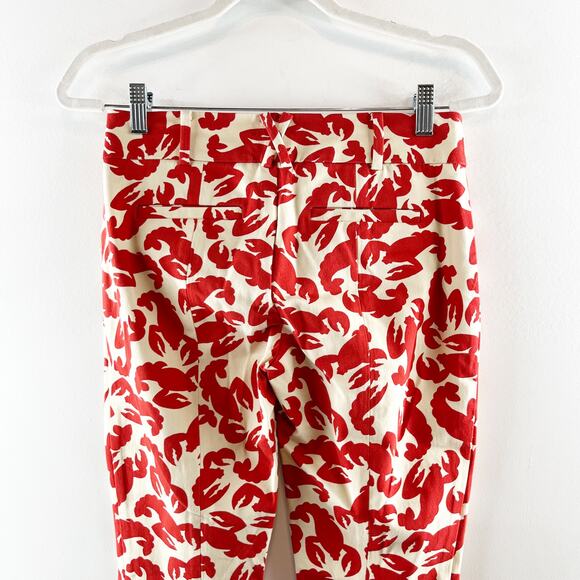 Anthropologie The Essential Slim Cropped Trouser Pants Lobster Print Red 0 - Picture 8 of 11